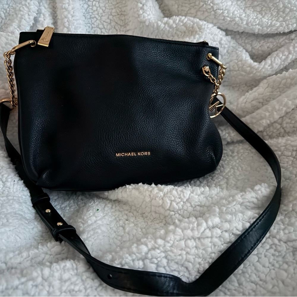Michael Kors Black Pebbled Leather Crossbody with Gold Hardware